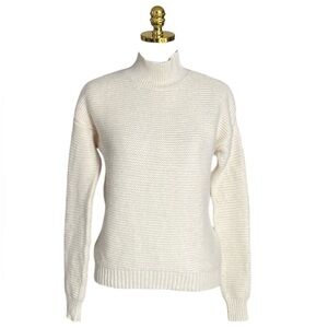 The Cashmere Project Women’s 100% Cashmere Chunky Knit Mock Neck Ivory Sweater M